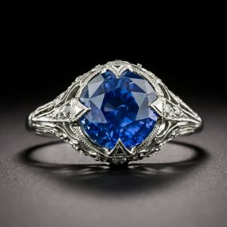 Art Deco 3.04 Carat Ceylon Sapphire and Diamond Engagement Ring - GIA - 2