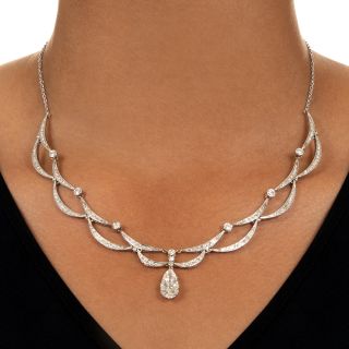Art Deco 3.09 Carat Pear-Shaped Drop Diamond Necklace  - GIA  H SI2
