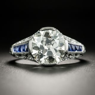 Art Deco 3.10 Carat Diamond and Calibre Sapphire Engagement Ring - GIA L VS1 - 3