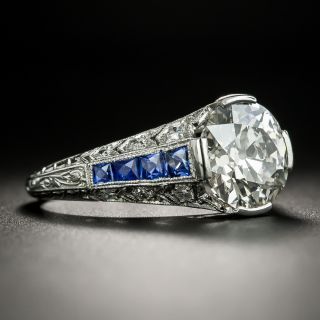 Art Deco 3.10 Carat Diamond and Calibre Sapphire Engagement Ring - GIA L VS1