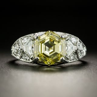 Art Deco 3.15 Carat Fancy Intense Yellow Hexagonal Diamond Ring by Maurice Tishman - GIA  - 2