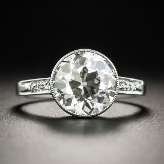 Art Deco 3.17 Carat Diamond Platinum Engagement Ring - GIA L VS2 - 1