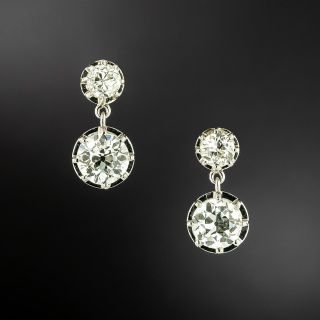 Art Deco 3.17 Carat Double-Diamond Dangle Earrings - GIA I VS2, J VS1 - 1