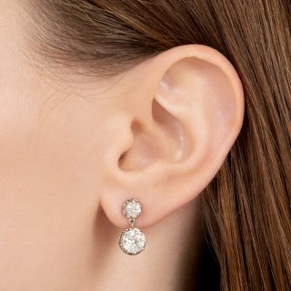 Art Deco 3.17 Carat Double-Diamond Dangle Earrings - GIA I VS2, J VS1