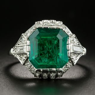 Art Deco 3.18 Carat Colombian Emerald and Diamond Platinum Ring - GIA 