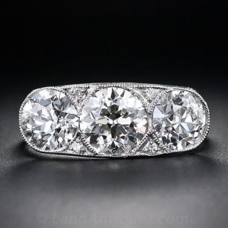 Art Deco 3.18 Carat Total Three-Stone Diamond Ring - 1