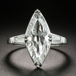 Art Deco 3.19 Ct.  Marquise Platinum Diamond Ring - GIA D VS1 - 2