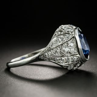 Art Deco 3.59 Carat Ceylon Sapphire and Diamond Ring - GIA