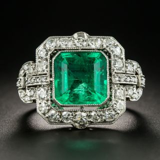 Art Deco 3.70 Ct. Emerald Platinum Diamond Ring - 2