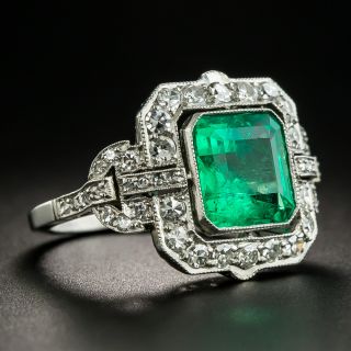 Art Deco 3.70 Carat Emerald Platinum Diamond Ring