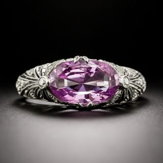 Art Deco 3.73 Carat Pink Sapphire and Diamond Ring - GIA No Heat - 2