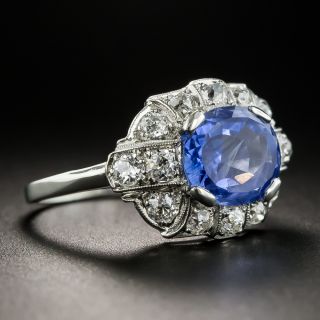 Art Deco 3.79 Carat No-Heat Ceylon Sapphire Diamond Platinum Ring