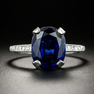 Art Deco 3.92 Carat No-Heat Sapphire and Diamond Ring - GIA - 2