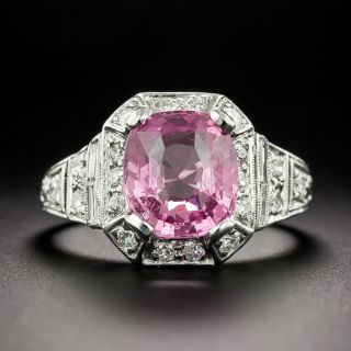 Art Deco 3.93 Carat Pink Sapphire and Diamond Ring - 2