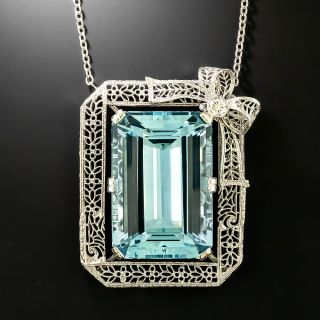 Art Deco 32.81 Carat Aquamarine Filigree Necklace - GIA - 2