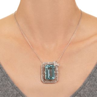 Art Deco 32.81 Carat Aquamarine Filigree Necklace - GIA