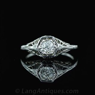 Art Deco .35 Carat Diamond Engagement Ring Main View