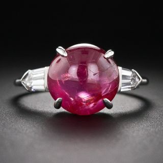 Art Deco 4.00 Carat No-Heat Burmese Cabochon Ruby and Diamond Ring - GIA - 1
