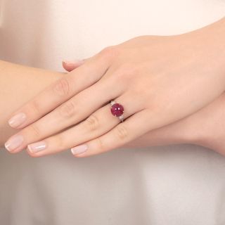 Art Deco 4.00 Carat No-Heat Burmese Cabochon Ruby and Diamond Ring - GIA