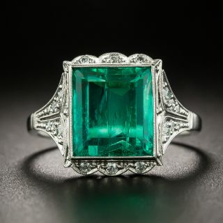 Art Deco 4.44 Carat Natural Untreated Colombian Emerald and Diamond Ring - AGL - 3