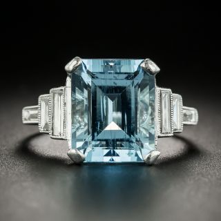 Art Deco 4.50 Carat Aquamarine and Diamond Ring - 1