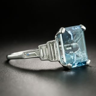 Art Deco 4.50 Carat Aquamarine and Diamond Ring