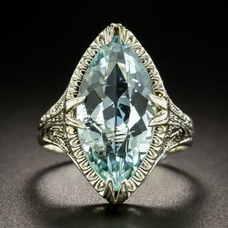Art Deco 4.50 Carat Marquise-Cut Aquamarine Ring  - 3