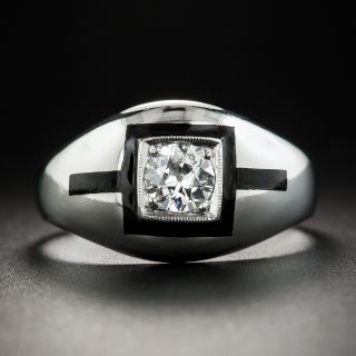 Art Deco .40 Carat Diamond Ring with Black Enamel