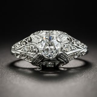 Art Deco .45 Carat Diamond Platinum Filigree Engagement Ring