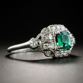 Art Deco .45 Carat Emerald and Diamond Palladium Ring