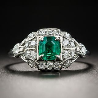 Art Deco .45 Carat Emerald and Diamond Palladium Ring