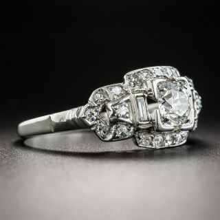 Art Deco .46 Carat Platinum Diamond Engagement Ring - GIA J VS1