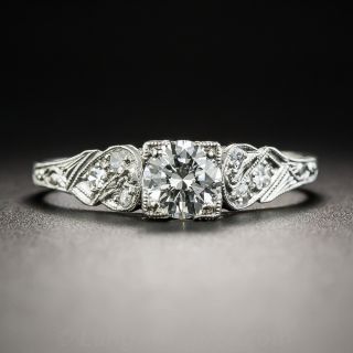 Art Deco .47 Carat Diamond Platinum Engagement Ring - GIA H SI1 - 1