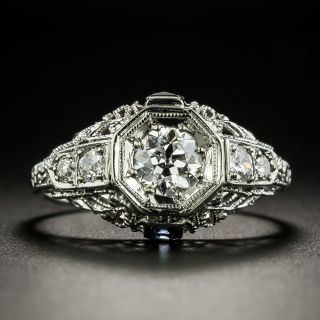 Art Deco .48 Carat Diamond and Synthetic Sapphire Engagement Ring - 2