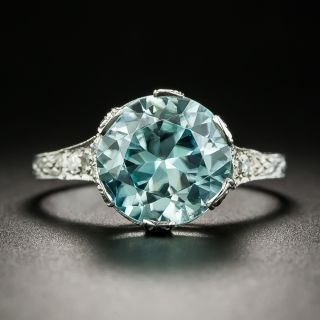 Art Deco 5.55 Carat Blue Zircon and Diamond Ring - 1