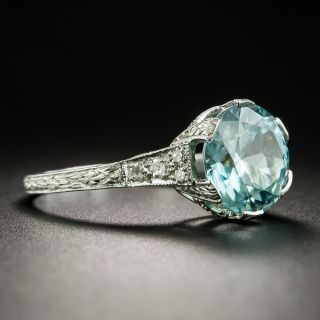 Art Deco 5.55 Carat Blue Zircon and Diamond Ring