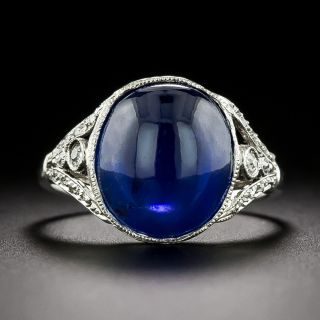 Art Deco 5.67 Carat No-Heat Burmese Cabochon Sapphire Ring - GIA - 3