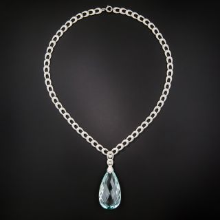 Art Deco 50.00 Carat Briolette Aquamarine and Diamond Drop Necklace - 9