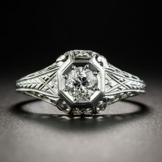 Art Deco .50 Carat Diamond Platinum Solitaire Engagement Ring - 1
