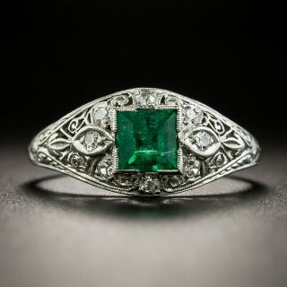 Art Deco .50 Carat Emerald and Diamond Ring - 2