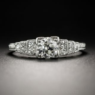 Art Deco .52 Carat Platinum Diamond Engagement Ring - GIA J SI1