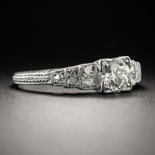 Art Deco .52 Carat Platinum Diamond Engagement Ring - GIA J SI1
