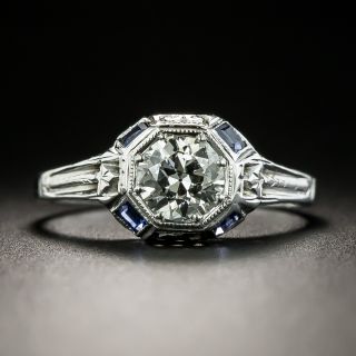 Art Deco .55 Carat Diamond and Sapphire Engagement Ring - 2