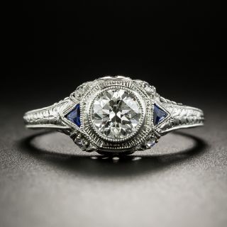 Art Deco .58 Carat Diamond and Synthetic Sapphire Ring - GIA G VS2 - 3