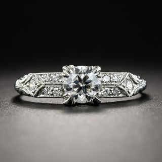 Art Deco .58 Carat Platinum Diamond Engagement Ring by Loretz & Benoit - GIA F VS1 - 1