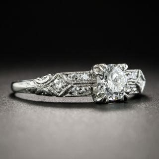 Art Deco .58 Carat Platinum Diamond Engagement Ring by Loretz & Benoit - GIA F VS1