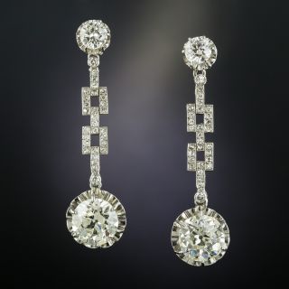 Art Deco 6.00 Carat Total Weight Diamond Drop Earrings  - 2