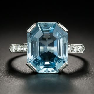 Art Deco 6.50 Carat Aquamarine and Diamond Ring by Granat Brothers - 2