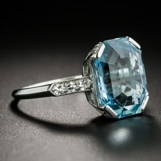 Art Deco 6.50 Carat Aquamarine and Diamond Ring by Granat Brothers