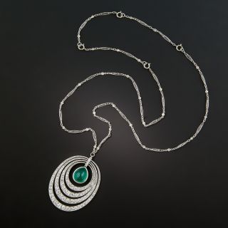 Art Deco 6.61 Carat Cabochon Emerald and Diamond Necklace - 2